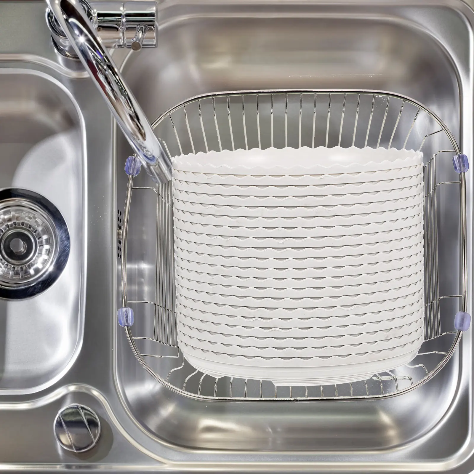 Ergonomic Stainless Steel Sink Drain Basket Kitchen Counter Dish Drying Rack Vegetable Washing Colander Sink Strainer Basket