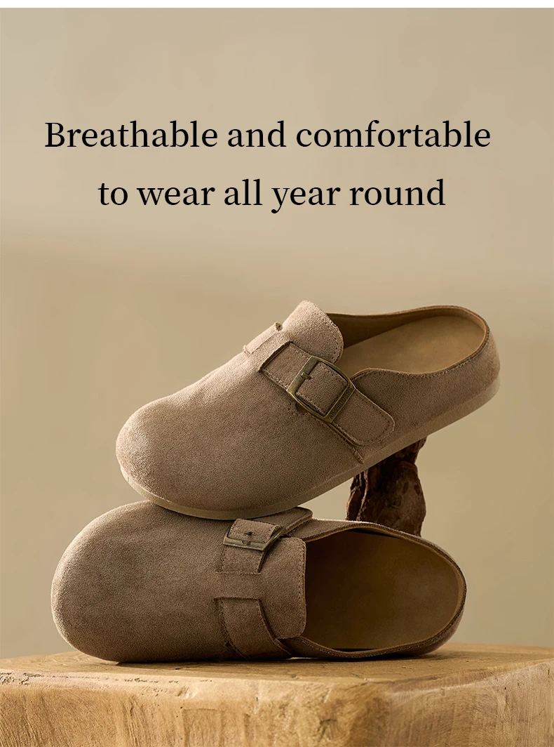 Damen Wildleder-Mules Clogs Retro Metallschnalle Rückenfreie Flache Schuhe Slip-On Birkenstock-Stil Mules für den täglichen Outdoor-Pendelverkehr und Spaziergänge – Detail 6