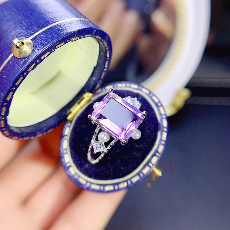

Natural amethyst sterling silver women's fashion ring S925 High jewelry luxury square ring