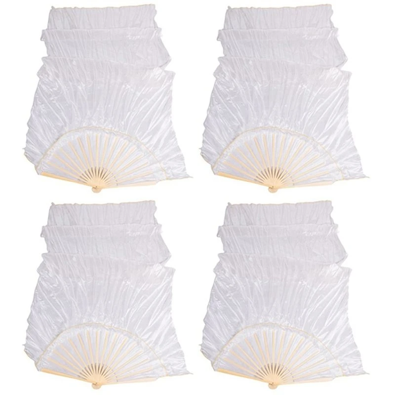 ABFK 100% Silk Unisex Chinese Silk Veil Dance Fans 4Pcs Belly Dance Fans White Color 180X90cm