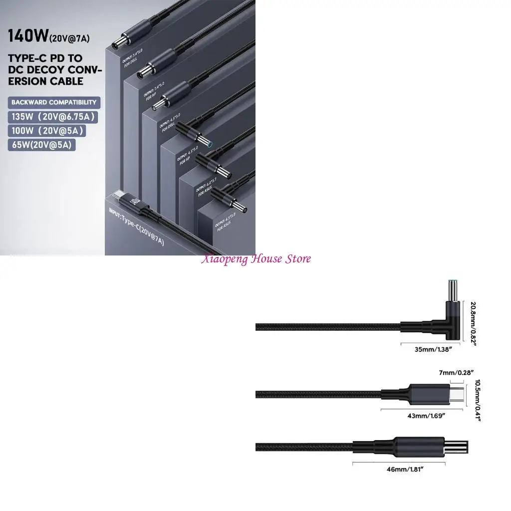 

Кабель зарядки мощности 140W Тип C PD до DC5.5x2,5 мм Адаптер конветатора для ноутбука 77JC