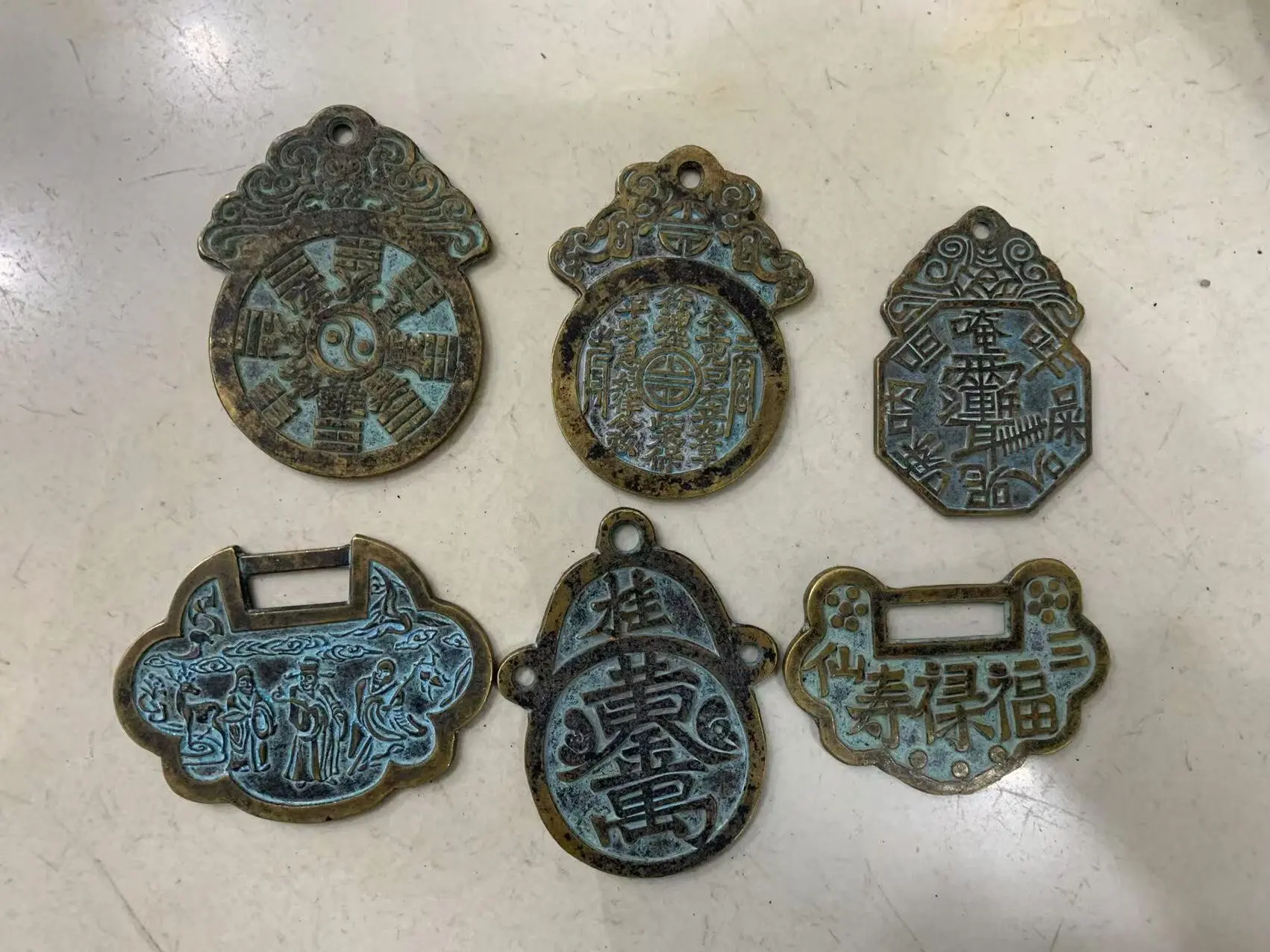 

Antique old Chinese copper A set of body protection brand, to ward off evil spirits, Body Protection God，6 pieces/set