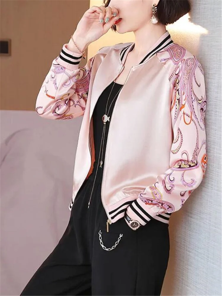 New Print Jackets Thin Coats For Women Casual Outwear Woman Clothes Fabric Zipper Women\'s Jacket O-neck Fashion Female Coats