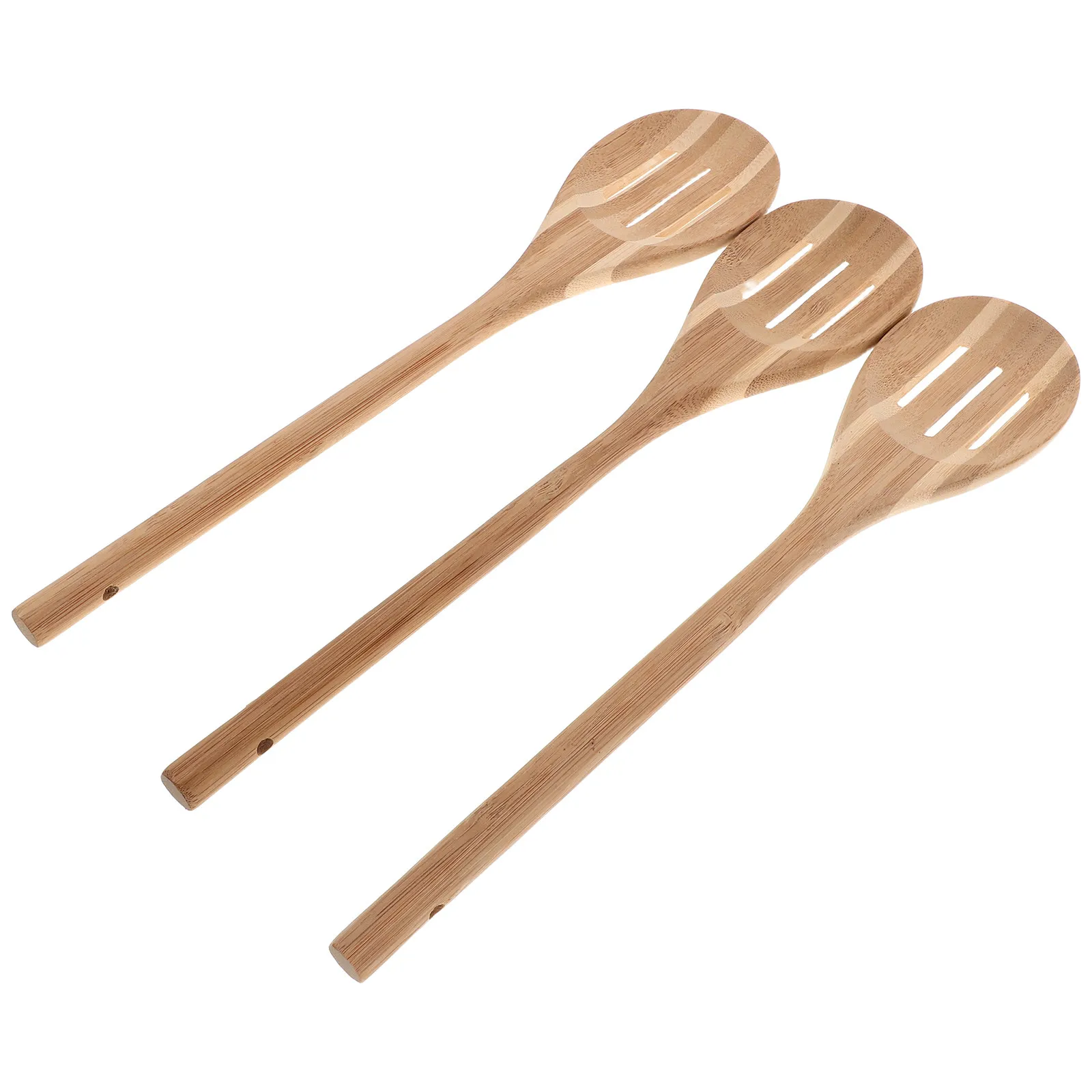 3Pcs Bamboo Slotted Spoon Set Round Handle Scratchproof Kitchen Utensils Nonstick Cooking Tools for Stirring Serving Mixing