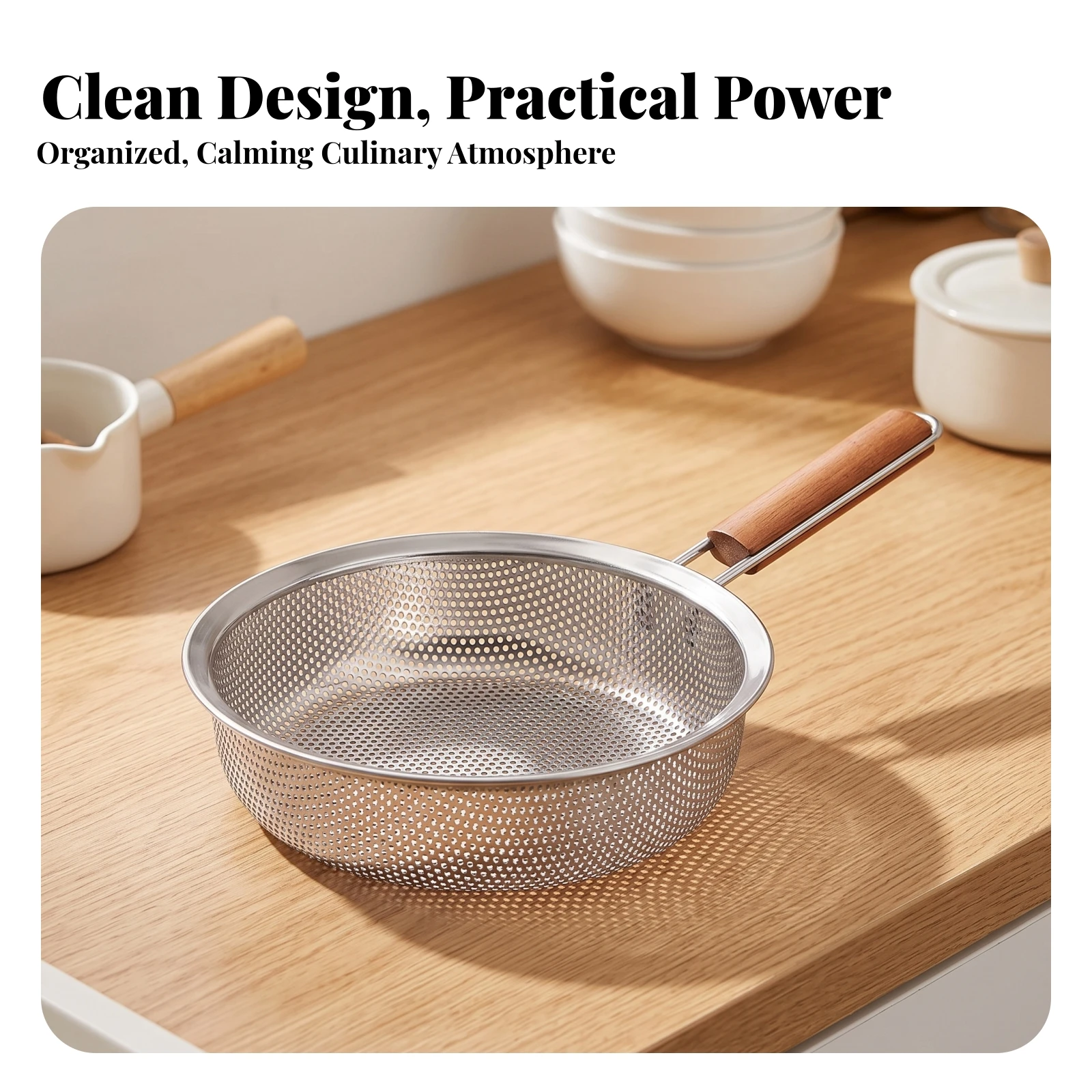 Skimmer Spoon with Wood-Grain Handle Rust-Resistant Strainer Skimmer Perforated Colander Spoon Easy to Clean Kitchen Utensil