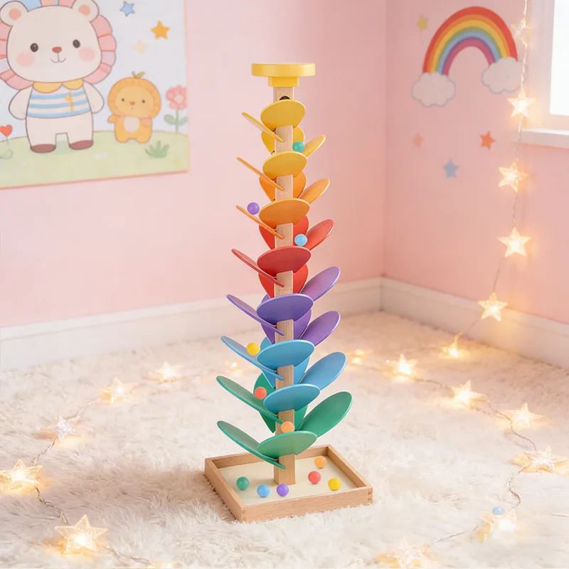 rainbow-music-tree-stacking-petal-wooden-sound-baby-educational-early-learning-building-blocks-rolling-ball-track-toy