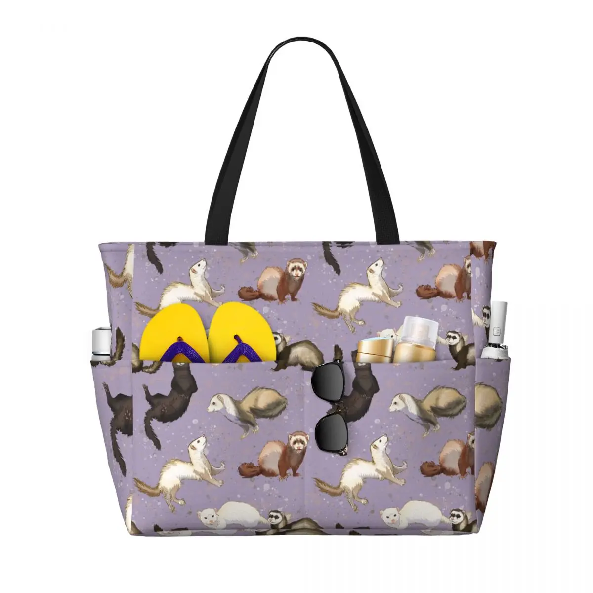 Playful Ferrets Beach Tote Bag Sport Gym Yoga Duffle Large Tote Bag Women Travel Bag Fitness bag