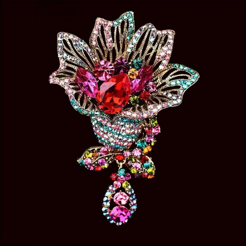 Elegante Frauen Männer Blume Solide Kristall Glänzende Brosche Pin Exquisite High-end-Anhänger Abzeichen Corsagen