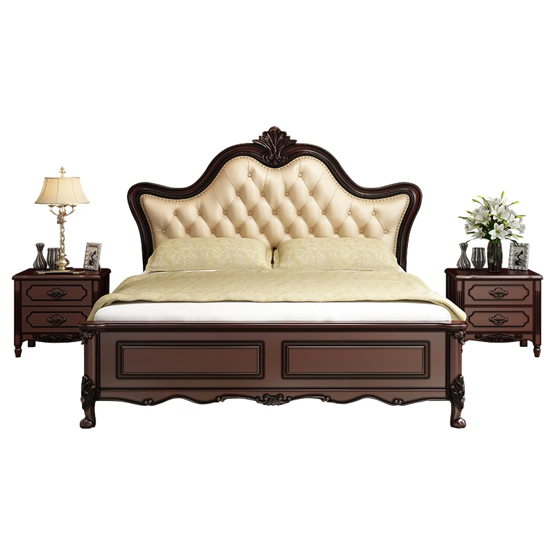 

Headboard Princess Bed European Vintage Full Body High End Organizer Bed Aesthetics High Quality Twin Muebles Nordic Furniture