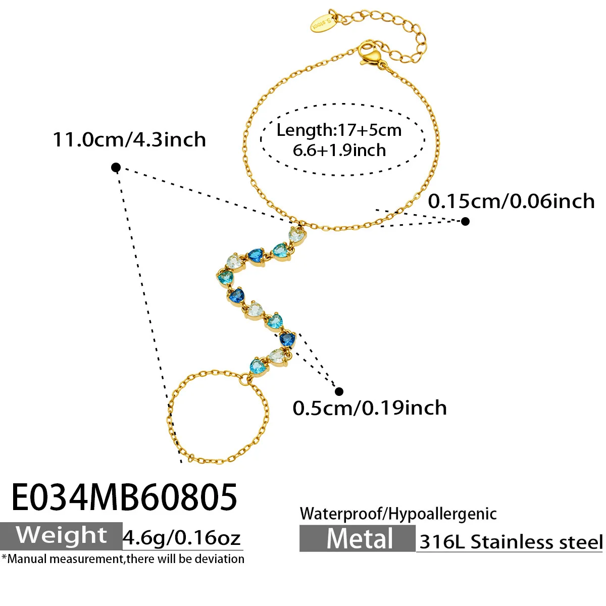 Bunte Zirkon-Handketten-Armbänder für Frauen Edelstahl-Handketten-Armband 18k Vergoldete Armbänder Luxus-Schmuckgeschenk – Detail 7