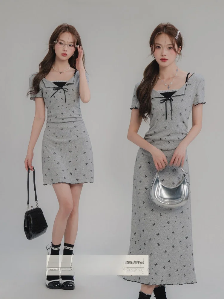 

Heynew plus Size Floral Print Midi Dr Women's Summer Pleated Slimming Fake Two-Piece Dr Sweet Sle ort Sve Dr