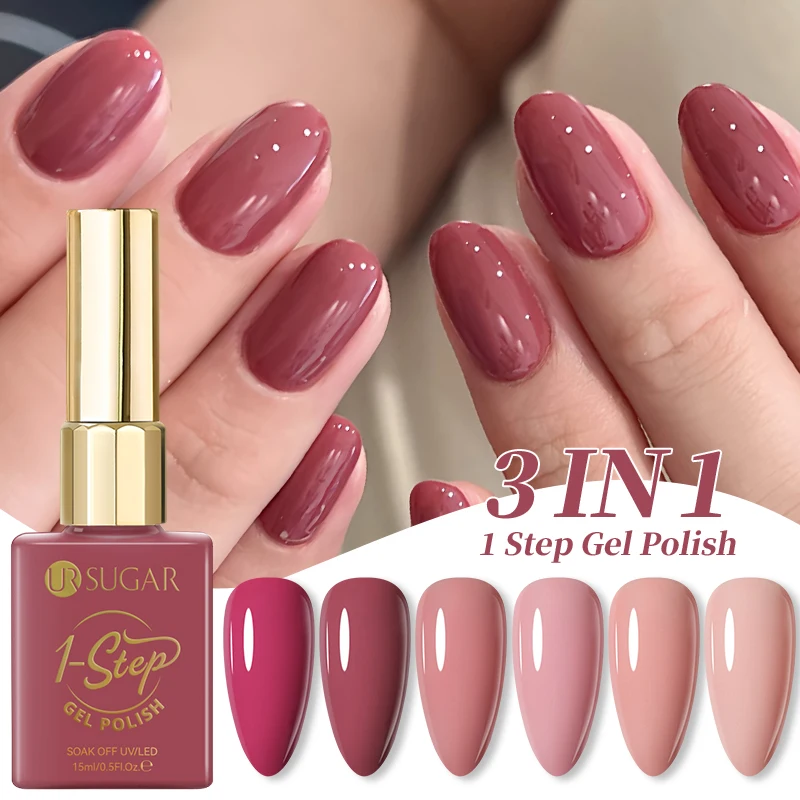 UR SUGAR 15 مللي 1 خطوة جل مجموعة طلاء الأظافر عارية الوردي 3 في 1 جل نقع قبالة LED الأشعة فوق البنفسجية هلام مسمار الورنيش لا حاجة قاعدة أعلى هلام مانيكير #2