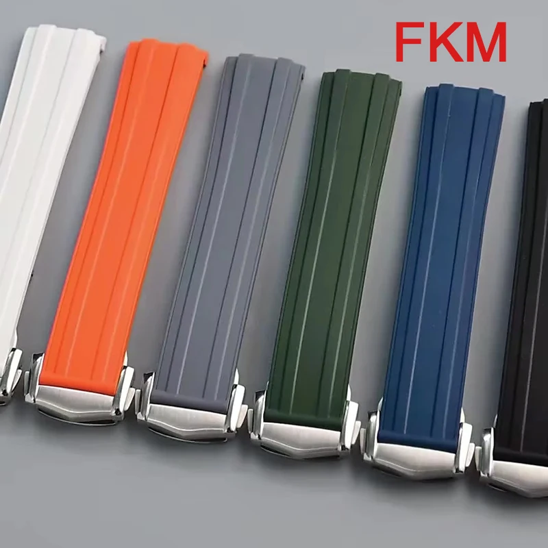 Fluoro Rubber Watch Strap 20mm for Omega Seamaster 300 FKM Sport Waterproof Diving Curved End Replace Watch Band Bracelet