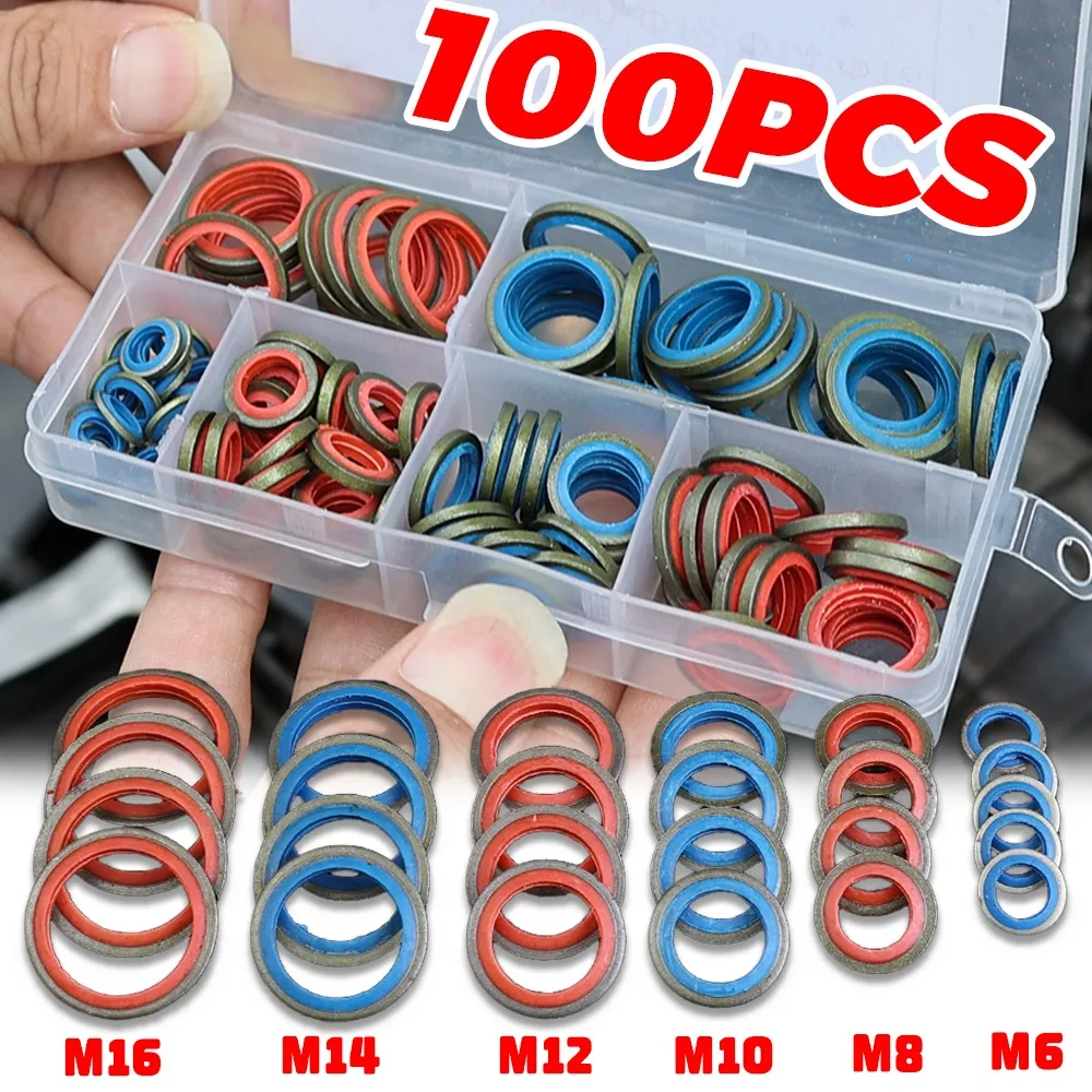 Uszczelka korka spustowego oleju samochodowego Zestaw naprawczy uszczelki silnika samochodowego Gumowa metalowa uszczelka O-Ring Podkładka M6 M8 M10 M12 M14 M16