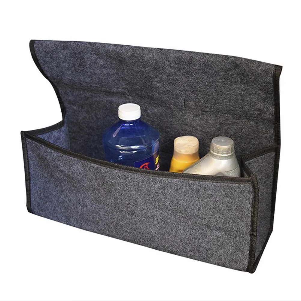 

Universal Large Thicken Felt Trunk Organizer Storage Box Foldable Car Gadget First Aid Bag Suv Van Truck Durable Strong Hook