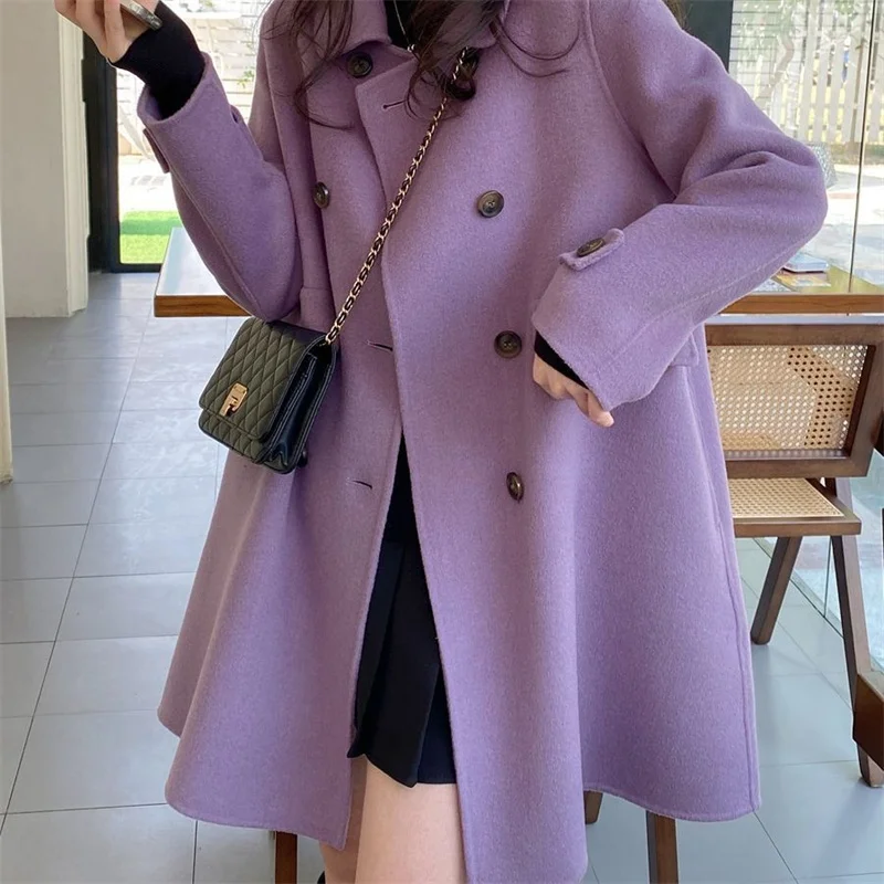 2024 Autumn Winter New High Quality Women Woolen Coat  Korean Loose Double-Sided Cashmere Wool Coat Female Overcoat Outerwear