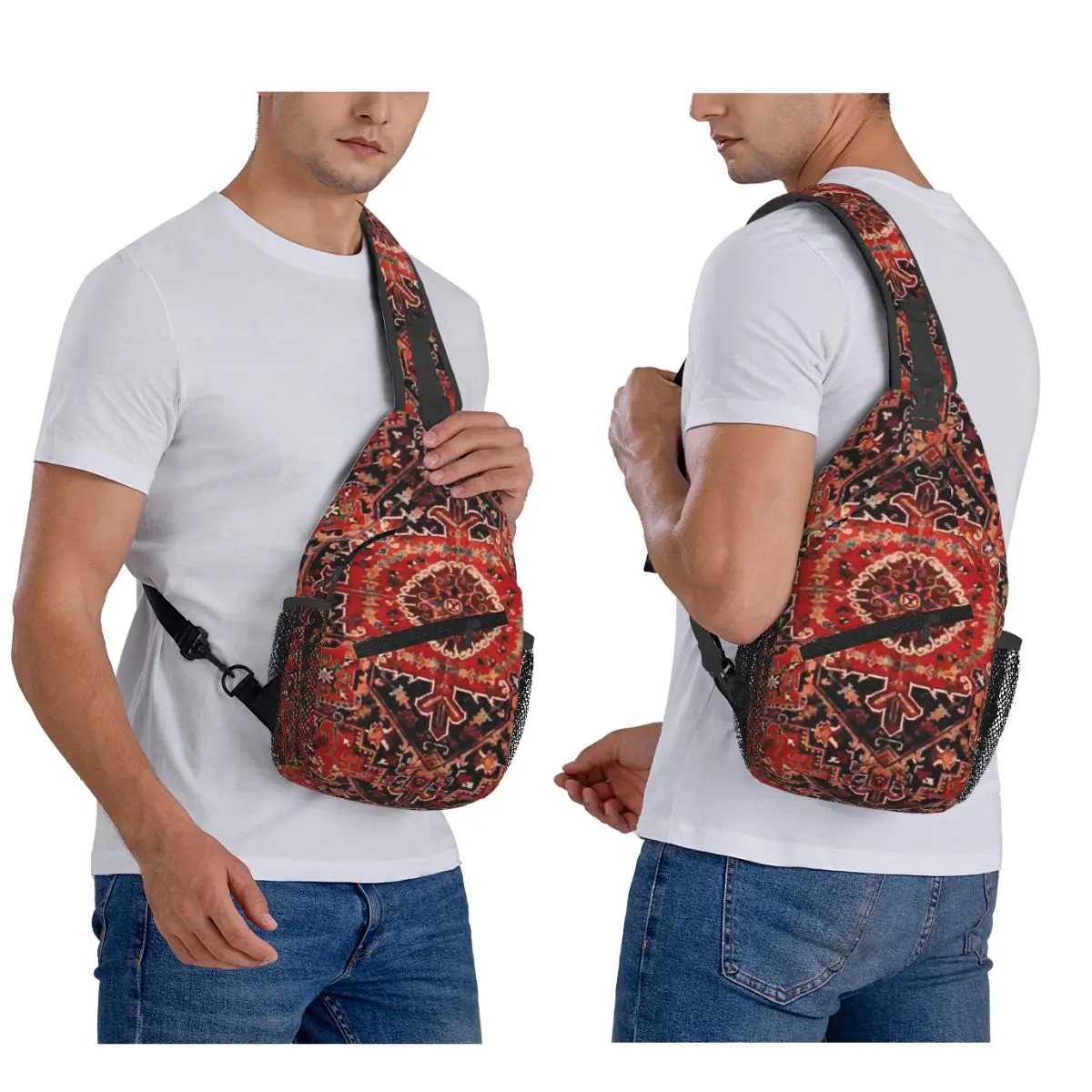 Heriz Antique Vintage Boho Persian Chest Bag Men Sling Crossbody Backpack Chest Bag Traveling Hiking Daypack Shoulder Bag