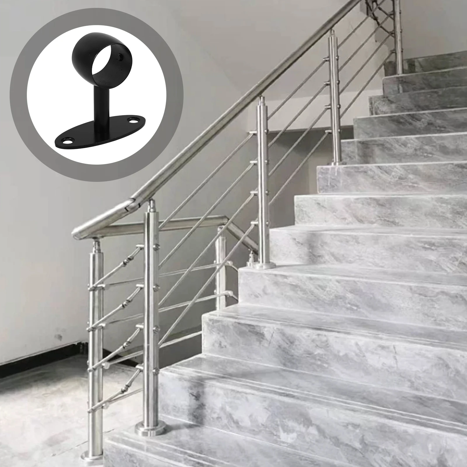 دعامة درابزين من الفولاذ المقاوم للصدأ للسلالم، دعامة تثبيت على الحائط، حامل قضيب شفة، ملحقات تثبيت قضبان معدنية