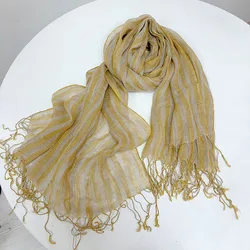 Spring/Summer Linen Yellow Striped Women's Scarf