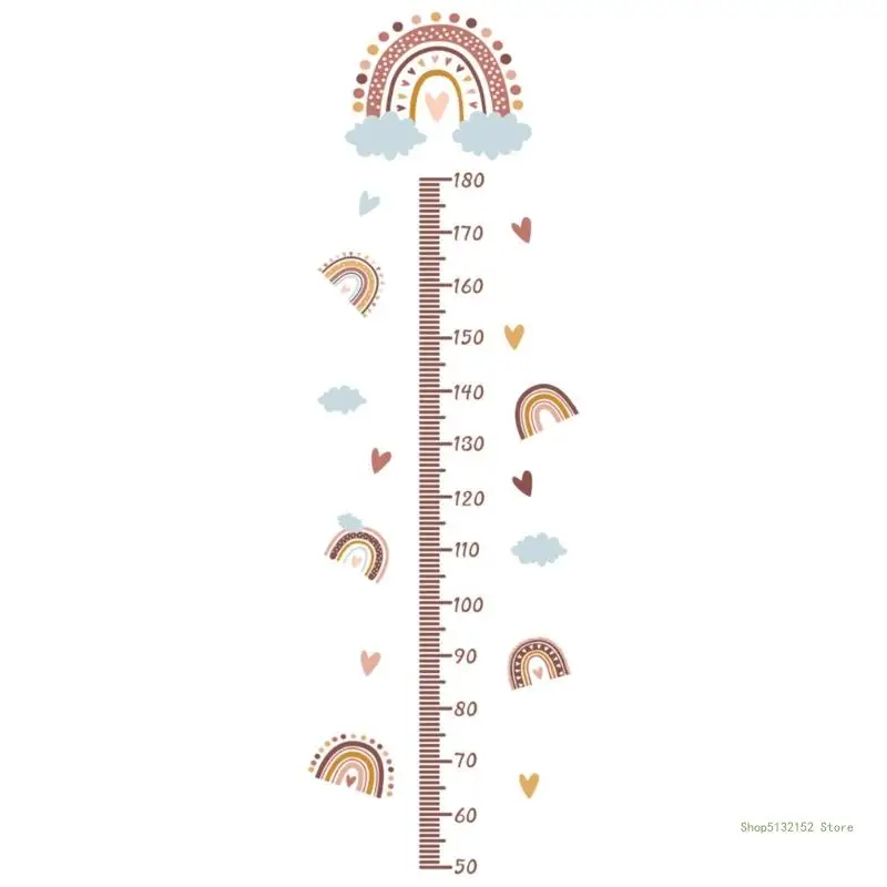 QX2E Height Chart Stickers Educational Cloud Rainbow Wall Height Measuring Ruler Decors