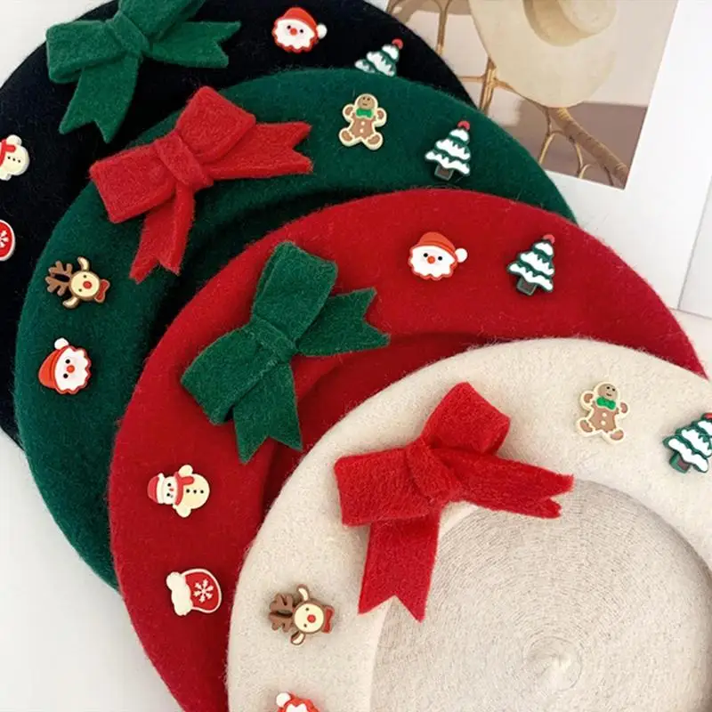 Christmas Hat Fashion Warm Hat Women's Cute Christmas Beret Hat Decorative Wool Artist Beanies Hats Painter Hat for Adults