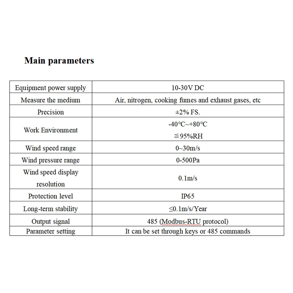 0-30m/s High-Precision Pipeline Air Speed Sensor with Display Air Volume Meter Wind Pressure Detection Transmitter RS485 Output