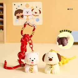 Cute Fortune Dog Carved Wood Wind Samoyed Bell Keychain Cure Dachshund Little Yellow Dog Tail Will Turn Doll Key Chain Pendant