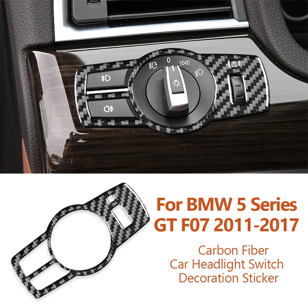 

For BMW 5 Series GT F10 F07 F01 F25 F26 2011-2017 Carbon Fiber Car Headlight Switch Decoration Stickers Auto Accessoriess