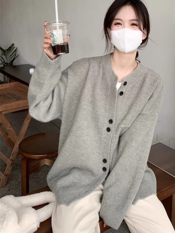 니트 오픈 가디건 여성 캐주얼 루즈 아우터웨어 가을 겨울 패션 스웨터 재킷 한국 스타일 루즈핏