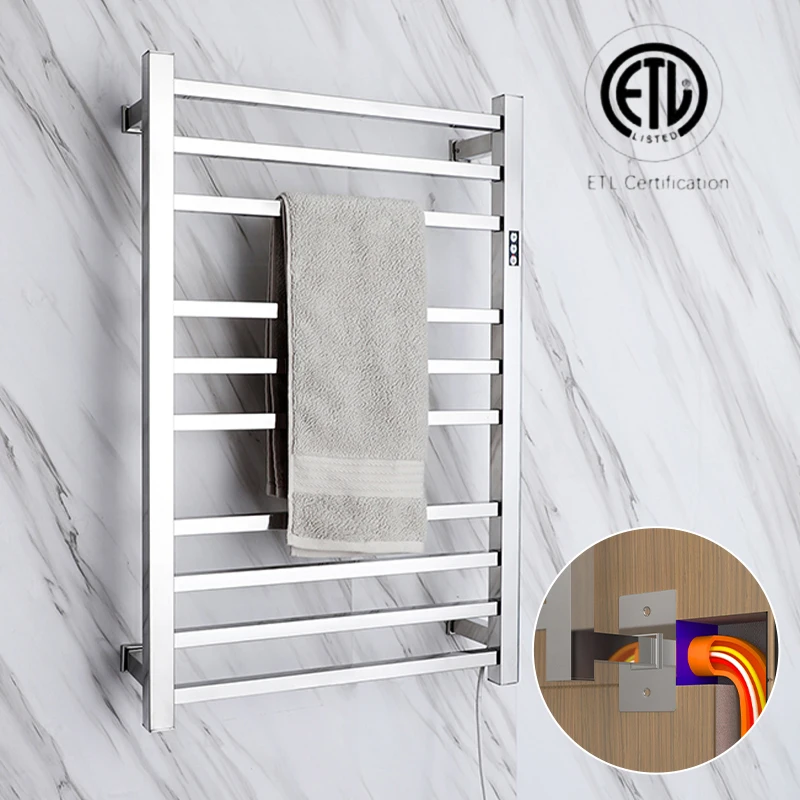 

Black Towel Warmer Electric Heated Towel Rail Stainless Steel Bathroom Towel Warmer Heater With Timer