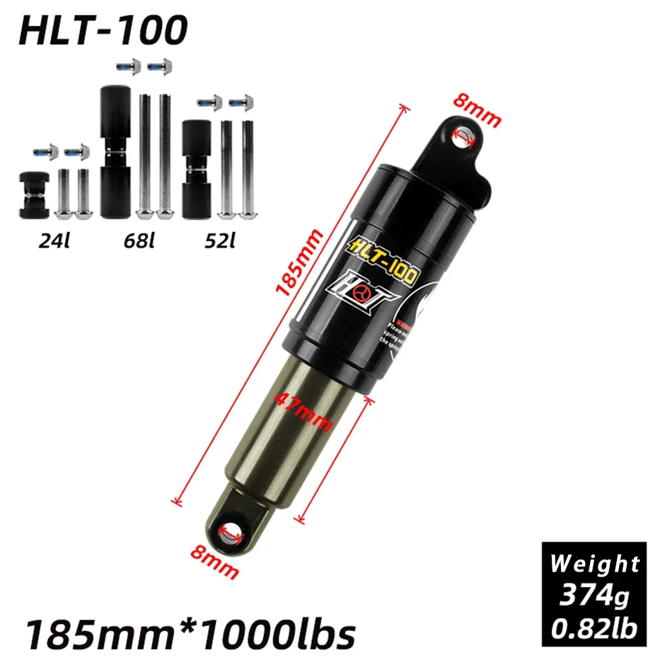 HTL-100 Mountain Bike Rear Shocks / 125/150/165 / 185mm 850/1000 Lbs Aluminum Alloy Spring Shock for E-bike Snowmobile