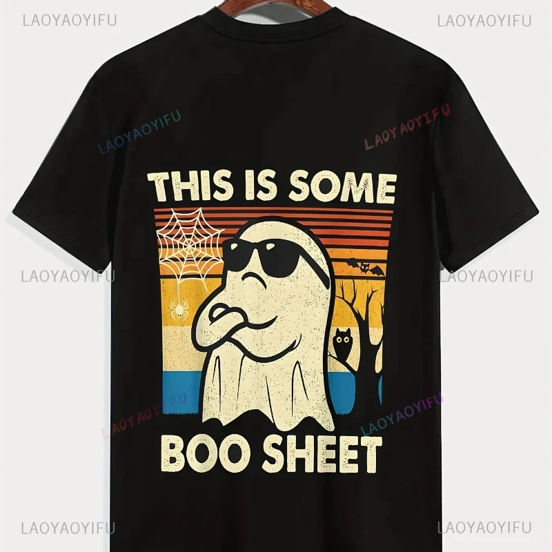 

Модная мужская модная хлопковая футболка с круглым вырезом и короткими рукавами с рисунком белого маленького призрака и забавным принтом, одежда, топ