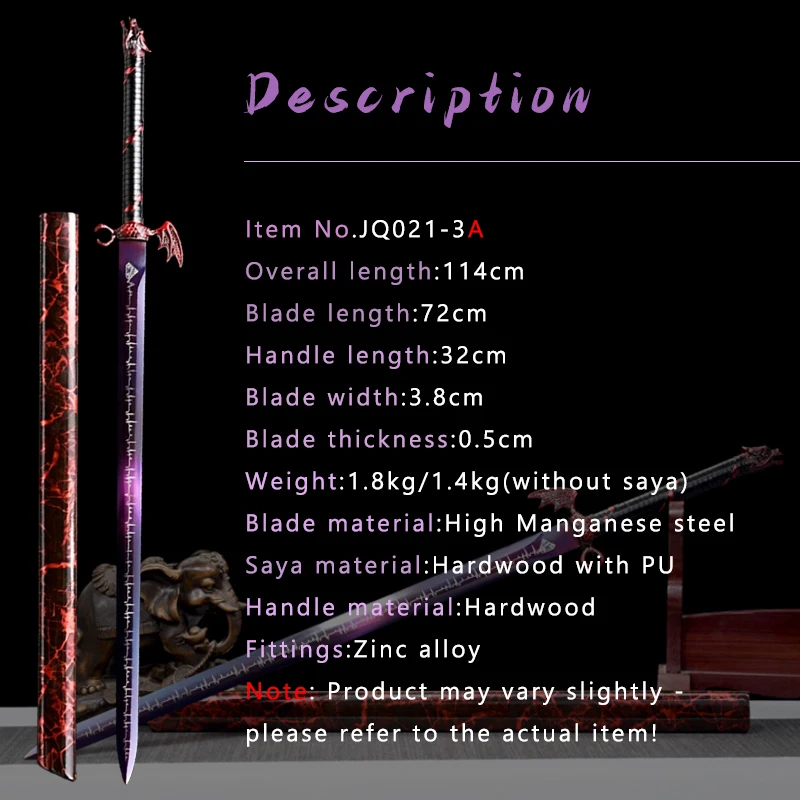 Gothic Bat Wing Purple Collectible Sword,Purple Tinted Steel & Red Crackle Sheath,Fantasy Game Chinese Sword Cosplay Craft Gift