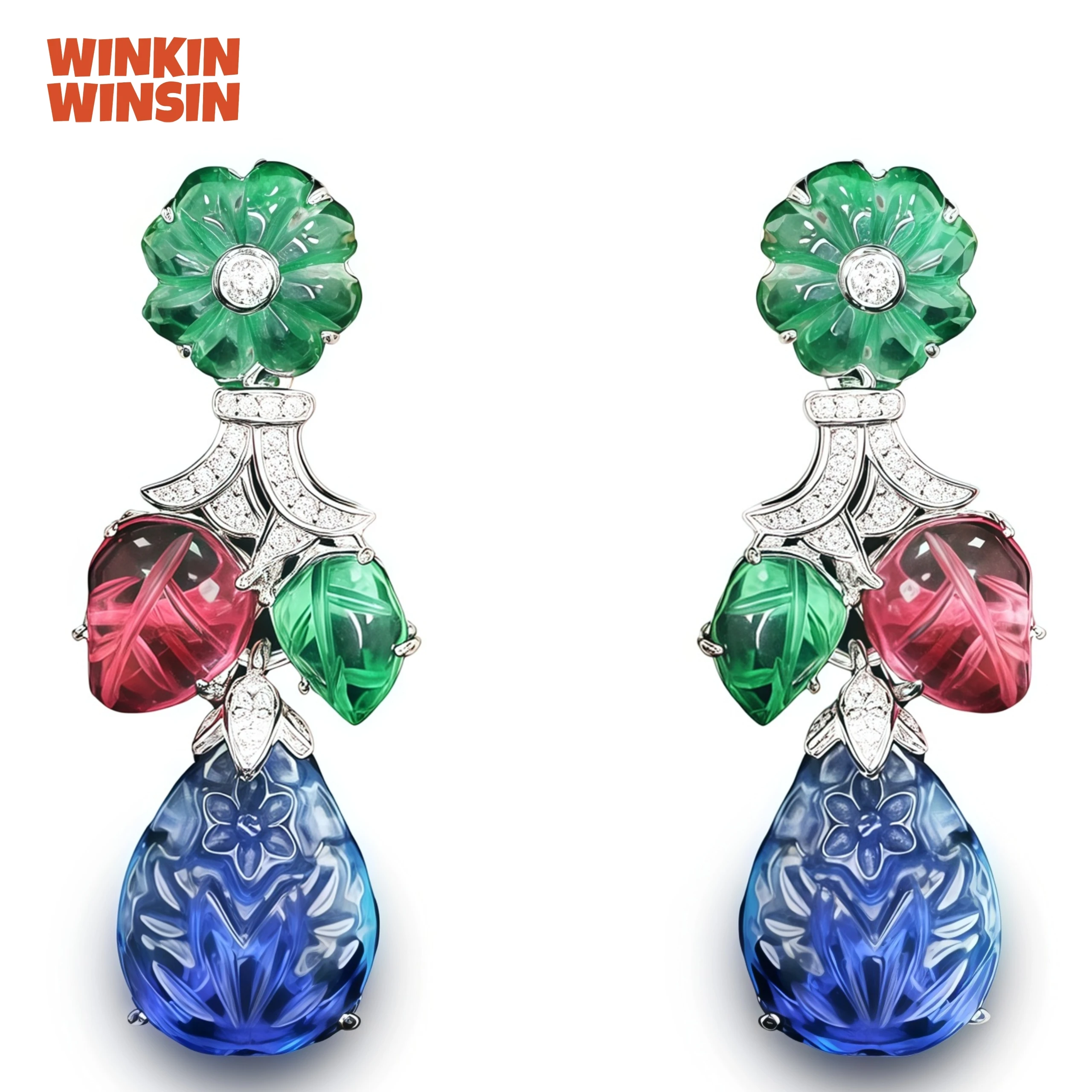 Winkin Winsin Tutti Frutti S 925 فضة القرط قطرة المرأة الكربون أقراط الماس الفاكهة الأزرق الأخضر الأحجار الكريمة والمجوهرات #1