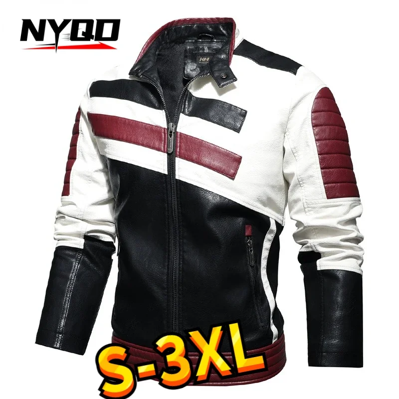 Mens Vintage Motorcycle Jacket 2023 Men Fashion New Biker Leather Jacket Male Embroidery Bomber Coat Winter Fleece Pu Overcoat