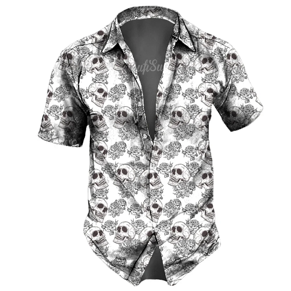 Men's Personalized Custom Lapel Shirt Horror 3D Printing Casual Hawaiian Shirt Men's Street Button Button Short Sleeve Men's