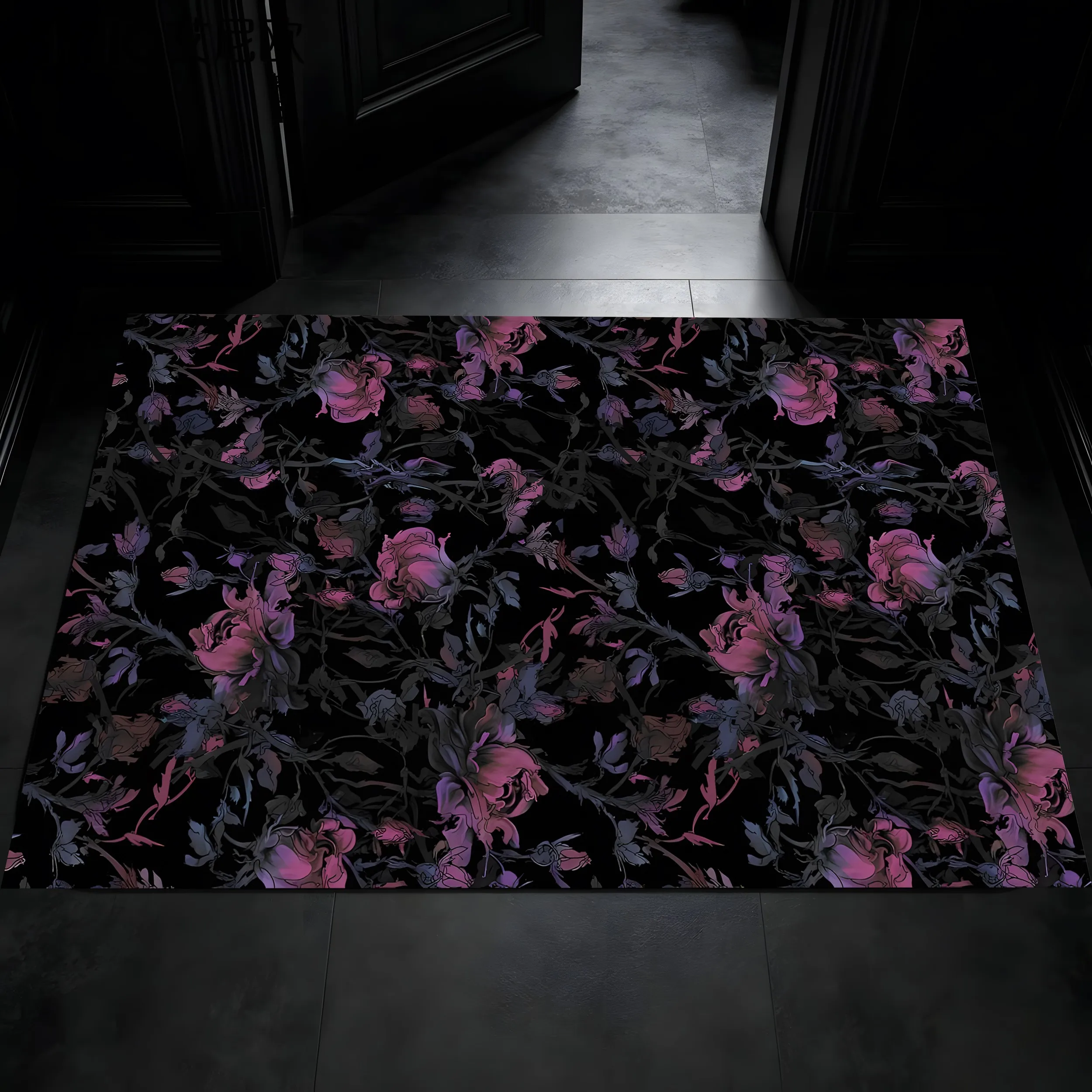 Pink Purple Floral Print French Vintage Velvet Rug for Christmas New Year Living Room Bedroom Sophisticated Decor
