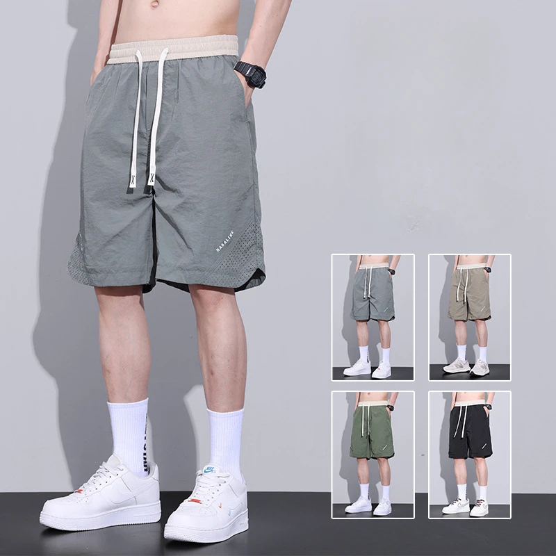 Men's Ice Silk Shorts Summer Thin Casual Loose Quick Dry Mesh Beach Pants Cargo Sports Quarter Pants