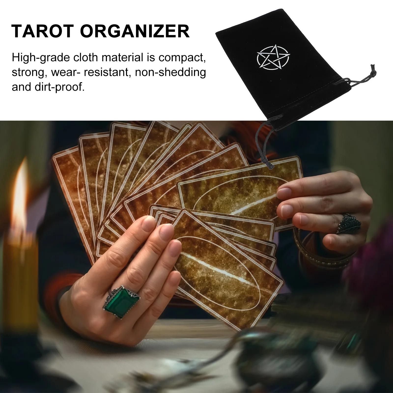 

2Pcs Tarot Storage Bag Pentacle Pattern High-Grade Cloth Waterproof Wear-Resistant Non-Slip Tarot Drawstring Bag for Magician