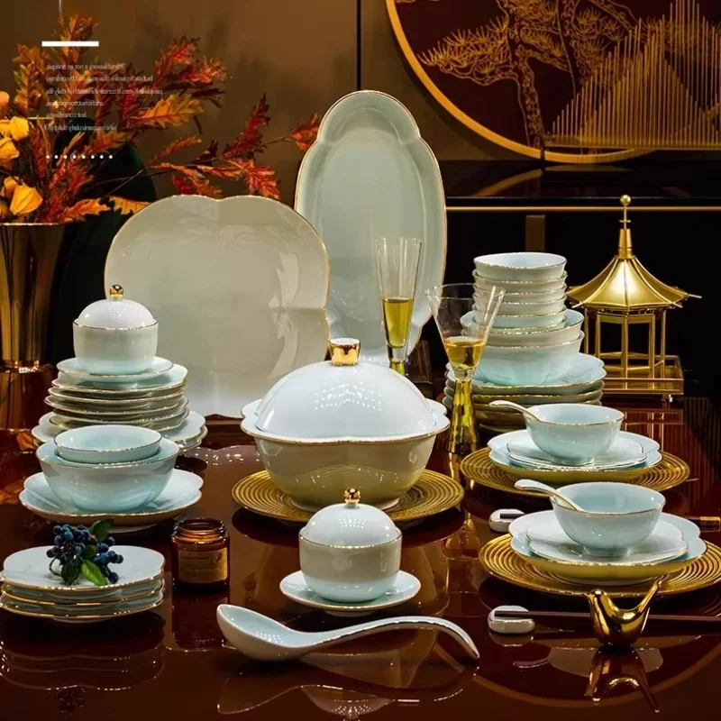 Party Luxury Home Dinnerware Sets Ceramic Gift Christmas Wedding Guests Plates Dining Room Jogo De Jantar Dishes Sets Full Set