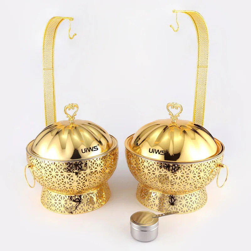 Stainless steel pumpkin hanging stove hotel restaurant suitable for light luxury meal stove novel wrought iron lace alcohol pot