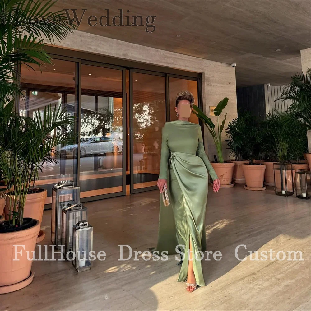 مناسبة مخصصة كلاسيكية س الرقبة الساتان مطوي فستان سهرة رسمي طول الأرض غمد حفلة موسيقية فستان الزفاف مع قطار Vestidos de #4