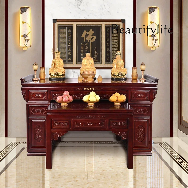 Solid Wood Buddha Shrine Altar Chinese Buddha Worship Table Altar Cabinet Incense Burner Table Middle Hall Buddha Worship Table