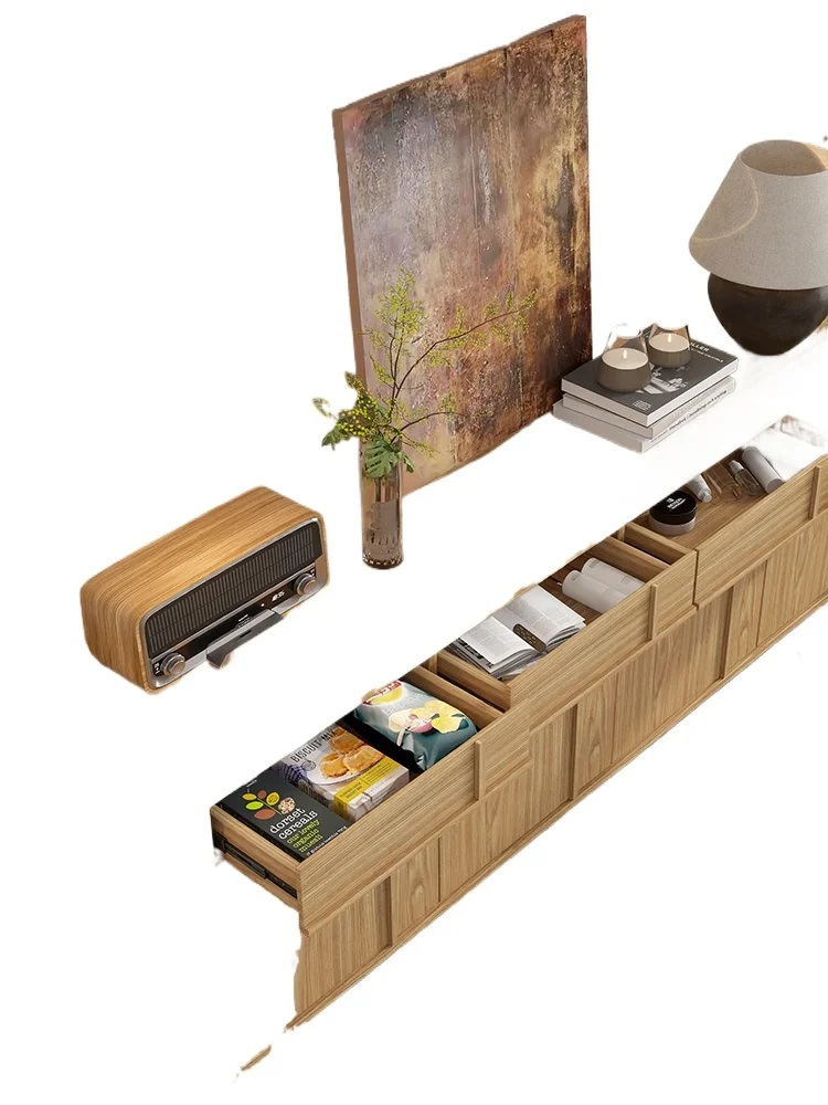 

Solid wood dining side cabinet Japanese-style living room entrance cabinet retro-style ash wood locker decorative medieval