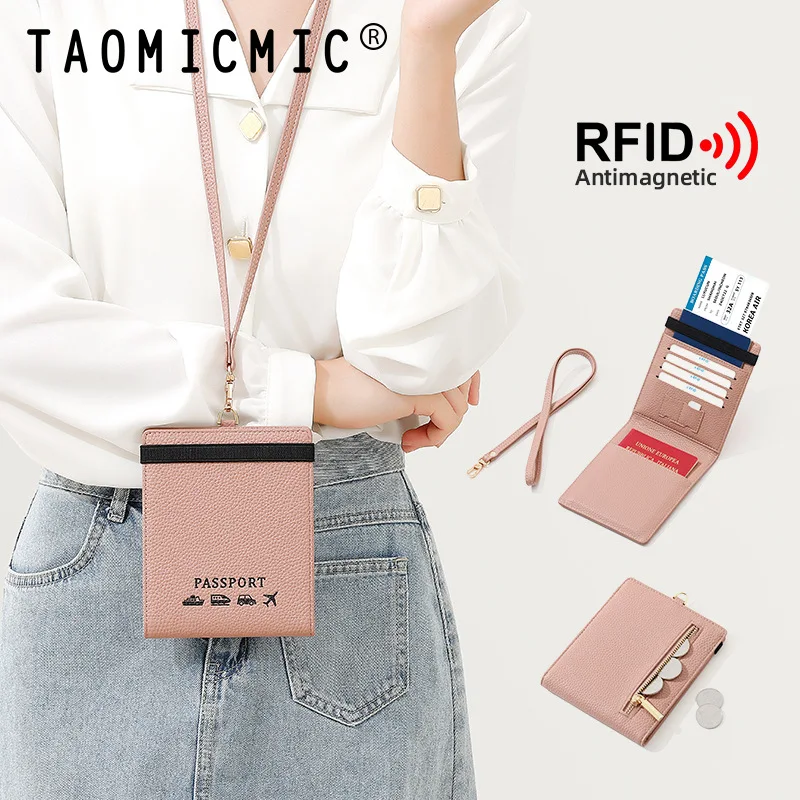 RFIDACollar de viaje de cuero antirrobo para mujer, funda para pasaporte con almacenamiento de tarjetas de visita, soporte protector para documentos