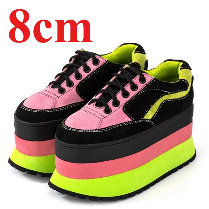 

Цветные подиумные туфли на толстой подошве для женщин, модные повседневные туфли 8 см, увеличивающие рост, удобные туфли без тирания на ногах