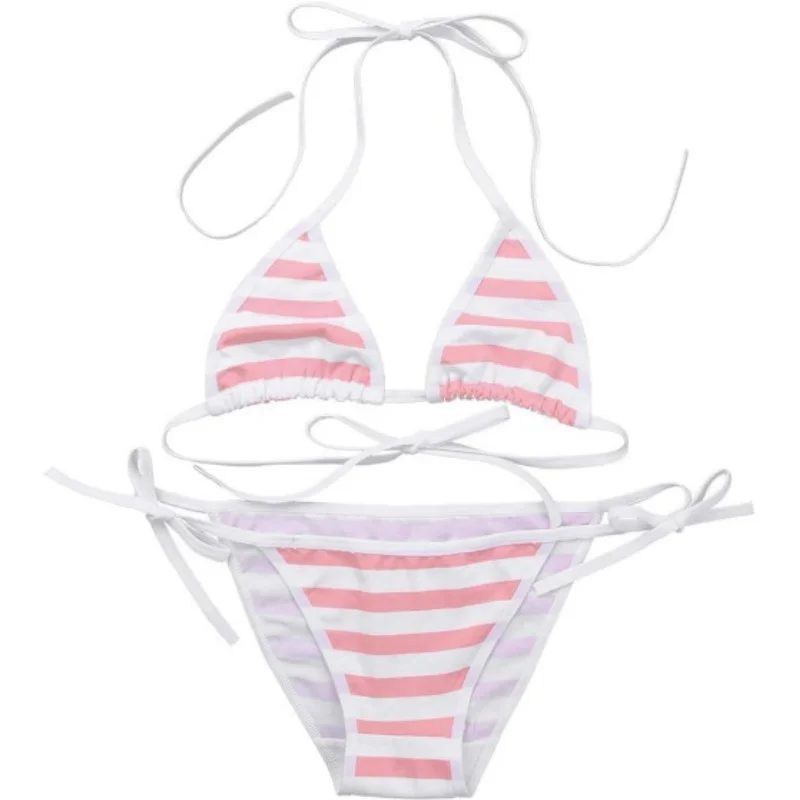 

Сексуальные костюмы Лолита, синий, розовый, белый цвет, полосатый мини-бикини, японское сексуальное женское белье, милый стиль, бикини, бюстгальтер, комплект нижнего белья