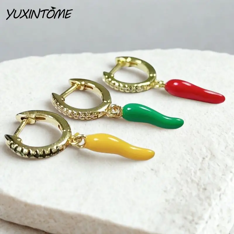 

925 Sterling Silver Needl Fashionable Casual Enamel Dripping Zircon Chili Circle Earrings Classic Personalized Versatile Jewelry