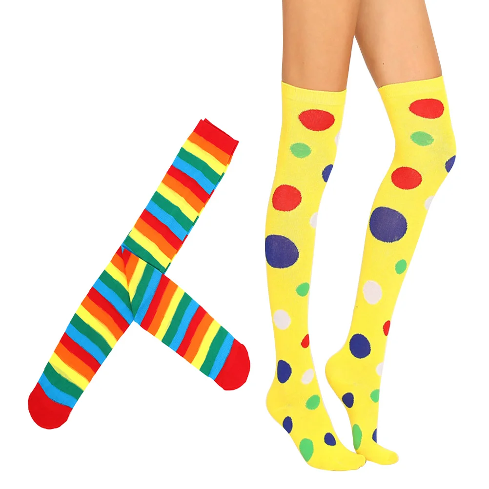 4pcs Dot Printing Long Stockings Colorful Socks Colorful Clown Tube Socks Rainbow Stripes Cosplay Dress Up Props