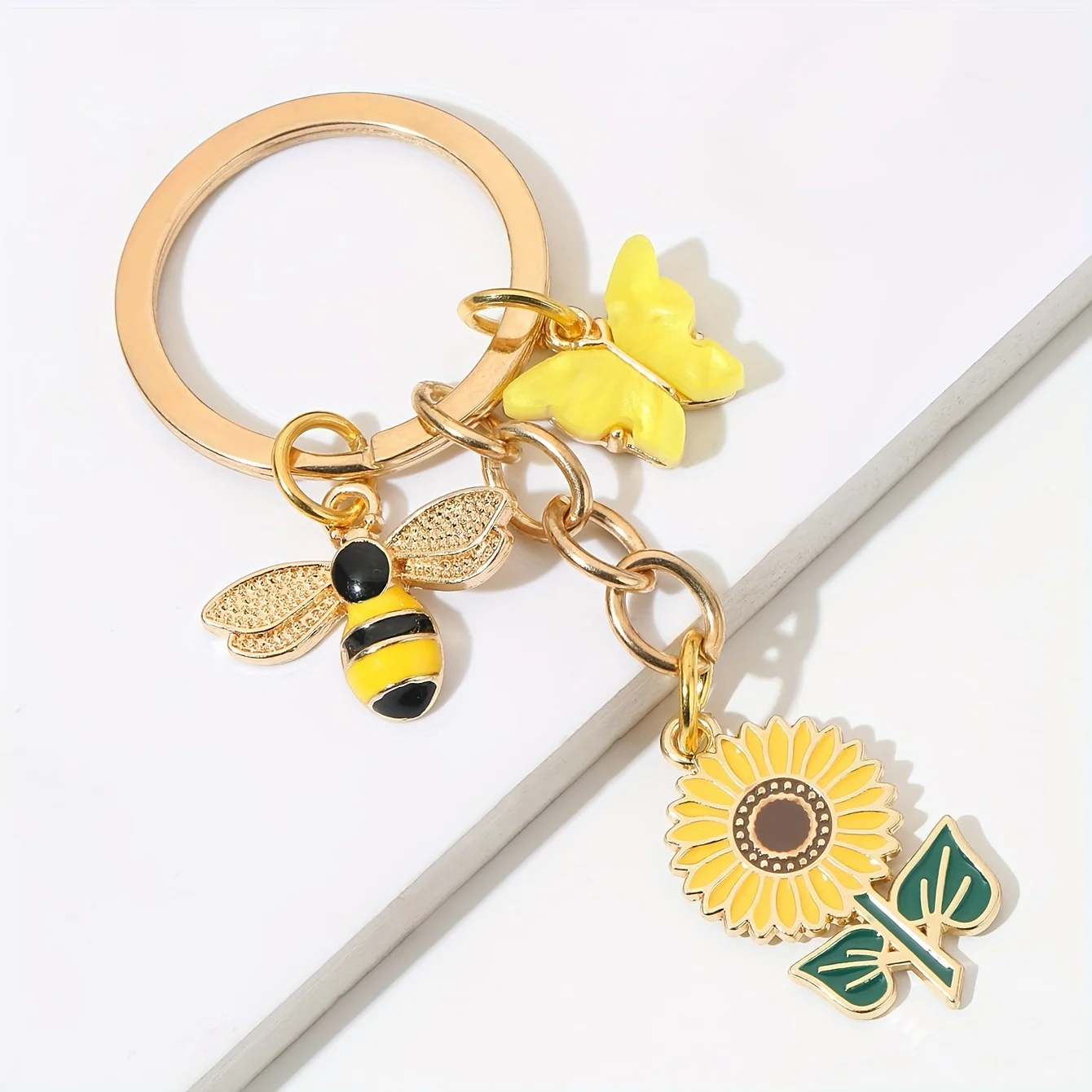Cute Metal Butterfly Bee Sunflower Keychain